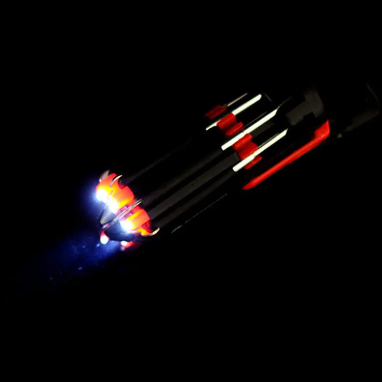 8-in-1 screwdriver with LED flashlight, stainless steel body, magnetic heads, retractable 20cm length