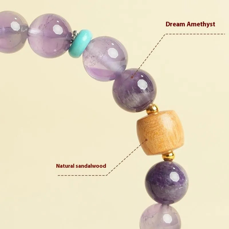 Purple natural amethyst crystal bracelet for women with round beads, shown in 6mm and 8mm size options.