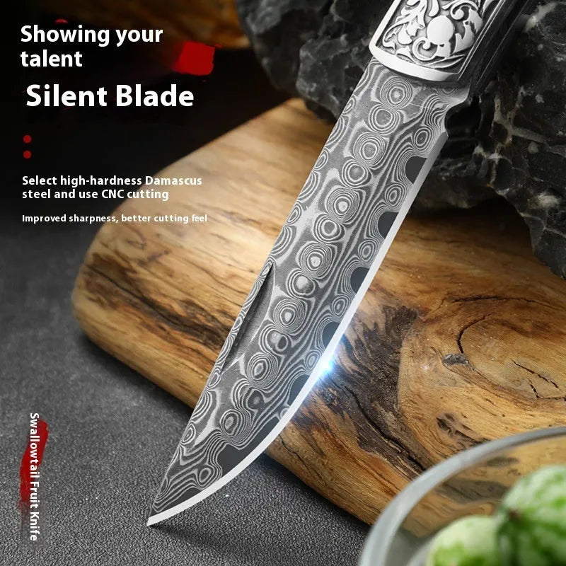 VG10 stainless steel folding knife with national style design in blue or red colour options