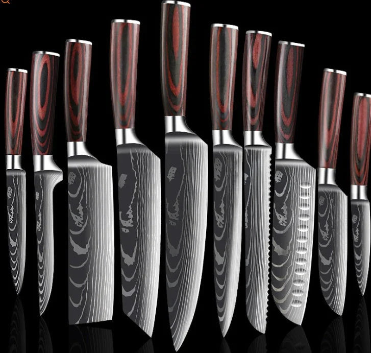 Premium stainless steel kitchen knife set with razor-sharp blades and ergonomic handles for precise cutting and slicing