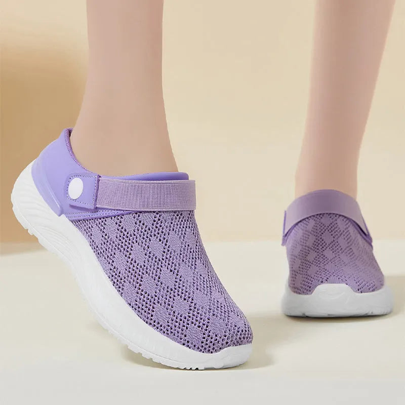 Women's breathable mesh slip-on sandals with round toe and PVC sole in multiple colours