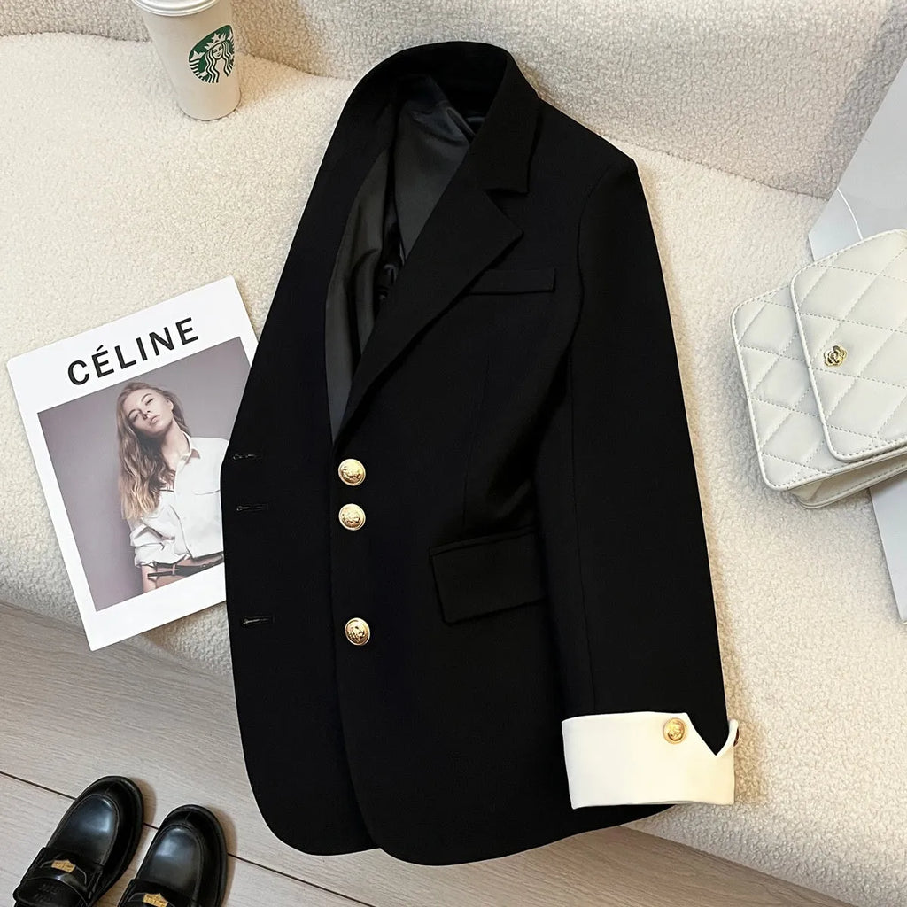 Korean-style women's loose fit coat in milky white colour with pockets