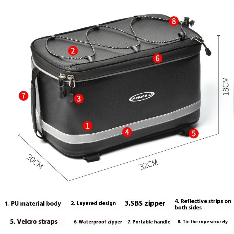 7012 black PU leather backseat car storage bag with 12 litre capacity for bicycle equipment