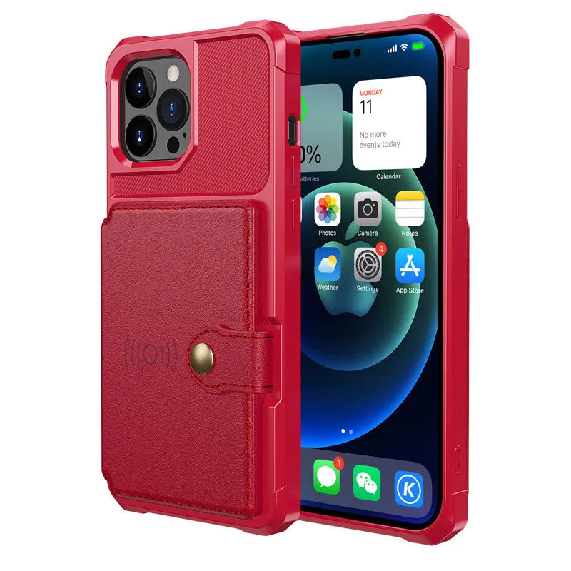 Car magnetic card cover phone case drop-resistant TPU back cover for iPhone 15 Pro black