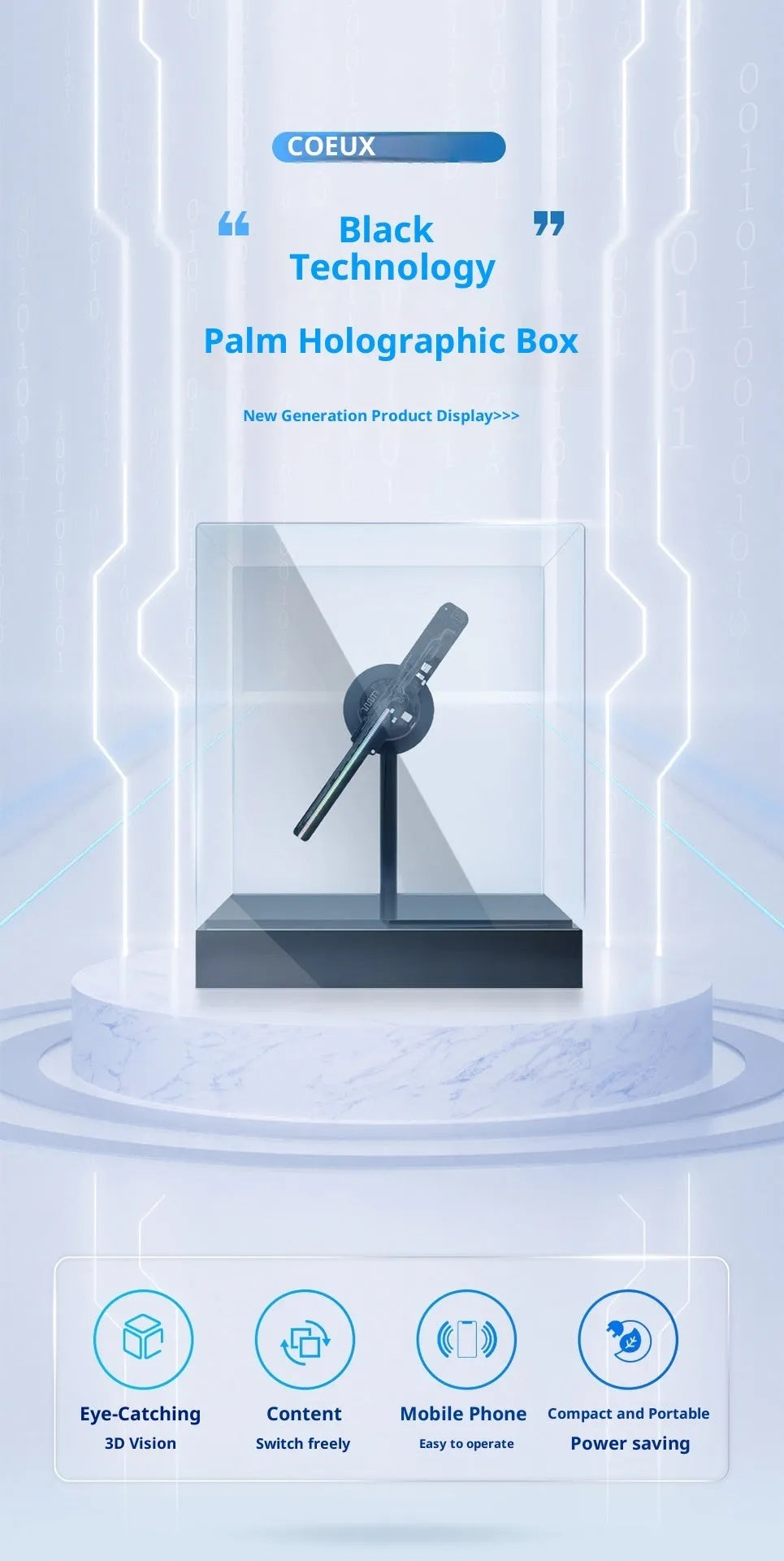 Holographic 3D fan screen desktop decoration with remote control and ABS plastic frame, UK plug option