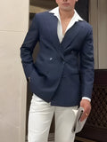 Men's classic stripe double-breasted blazer with regular fit on mannequin