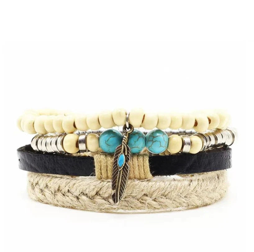 Men's genuine leather vintage braided bracelet with adjustable sliding knot