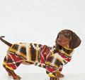 Thick four-legged dog clothing in red with diamond pattern, for autumn winter use