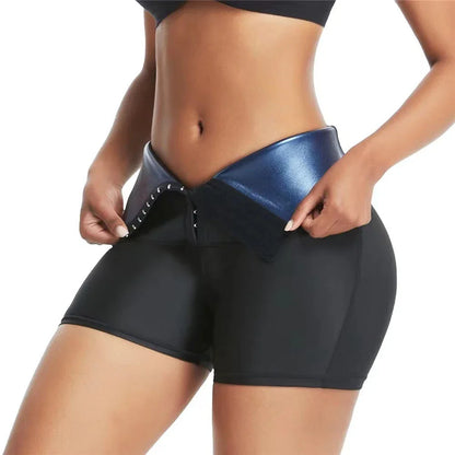Neoprene slimming pants with waist trainer in silver and blue for fitness and shaping