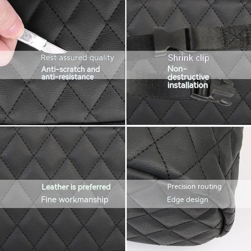 Leather car hanging storage bag in black, pink, green or white, 25cm by 25cm by 8cm