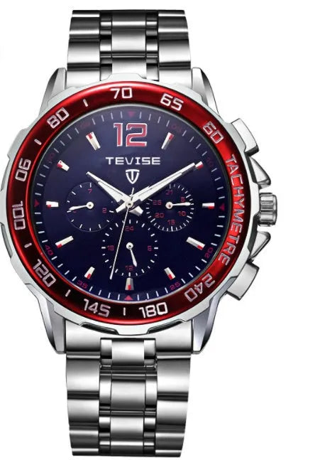 Men's automatic mechanical watch with pointer display, black dial, stainless steel case, 30m waterproof sporty design