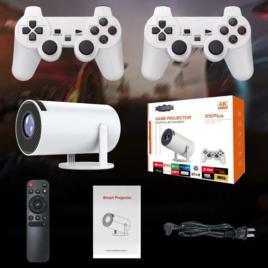 White X10 PLUS portable HD projector with gamepad and remote control for wall projection gaming