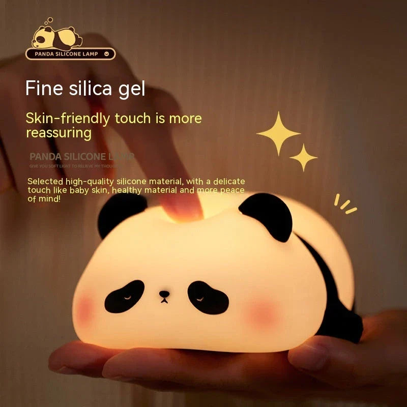 Adorable panda-shaped night light with adjustable warm white LED lighting and silicone construction