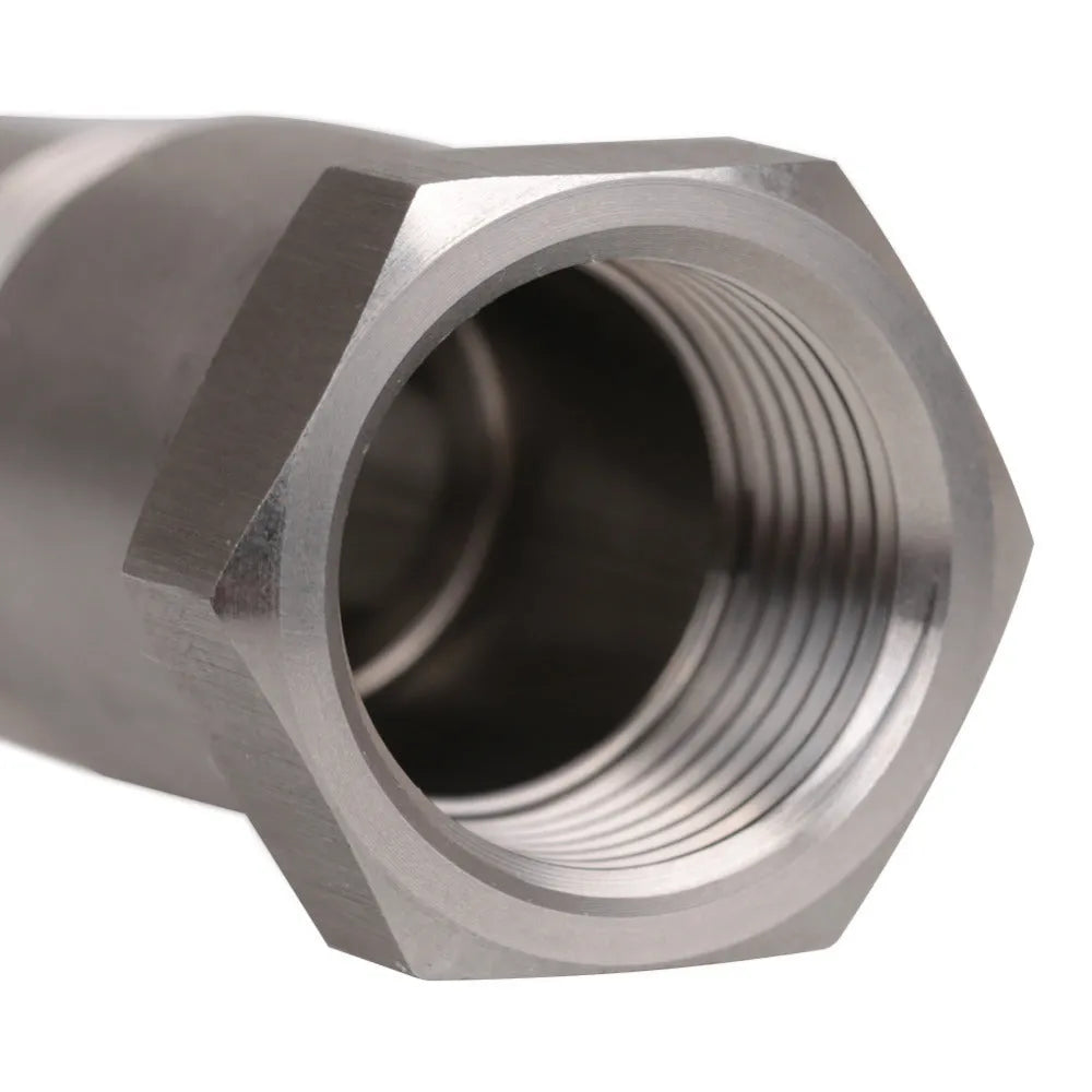 Silver stainless steel M18*1.5 oxygen sensor adapter 46.5mm length on black background