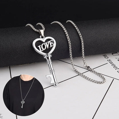 Stainless steel sweet heart key pendant choker necklace for women