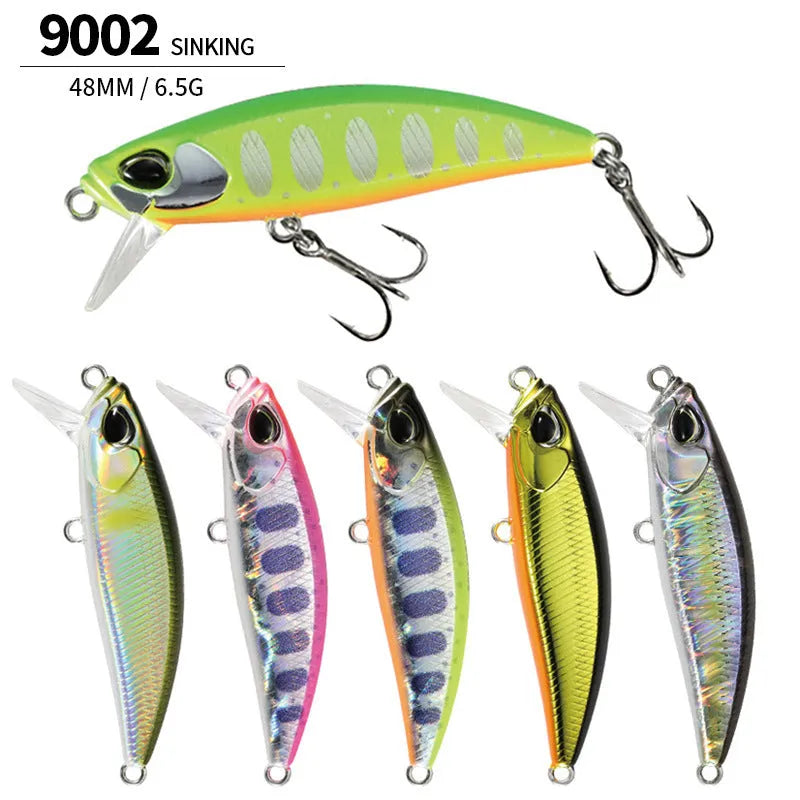 Tossing brand 48mm submerged minnow fishing lure in one of 14 colour variants for mandarin fish and snakehead.