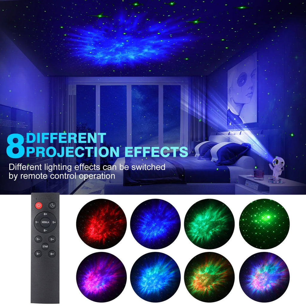 Exit Astronaut Starlight Projection Lamp in white with USB cable and remote control on a table