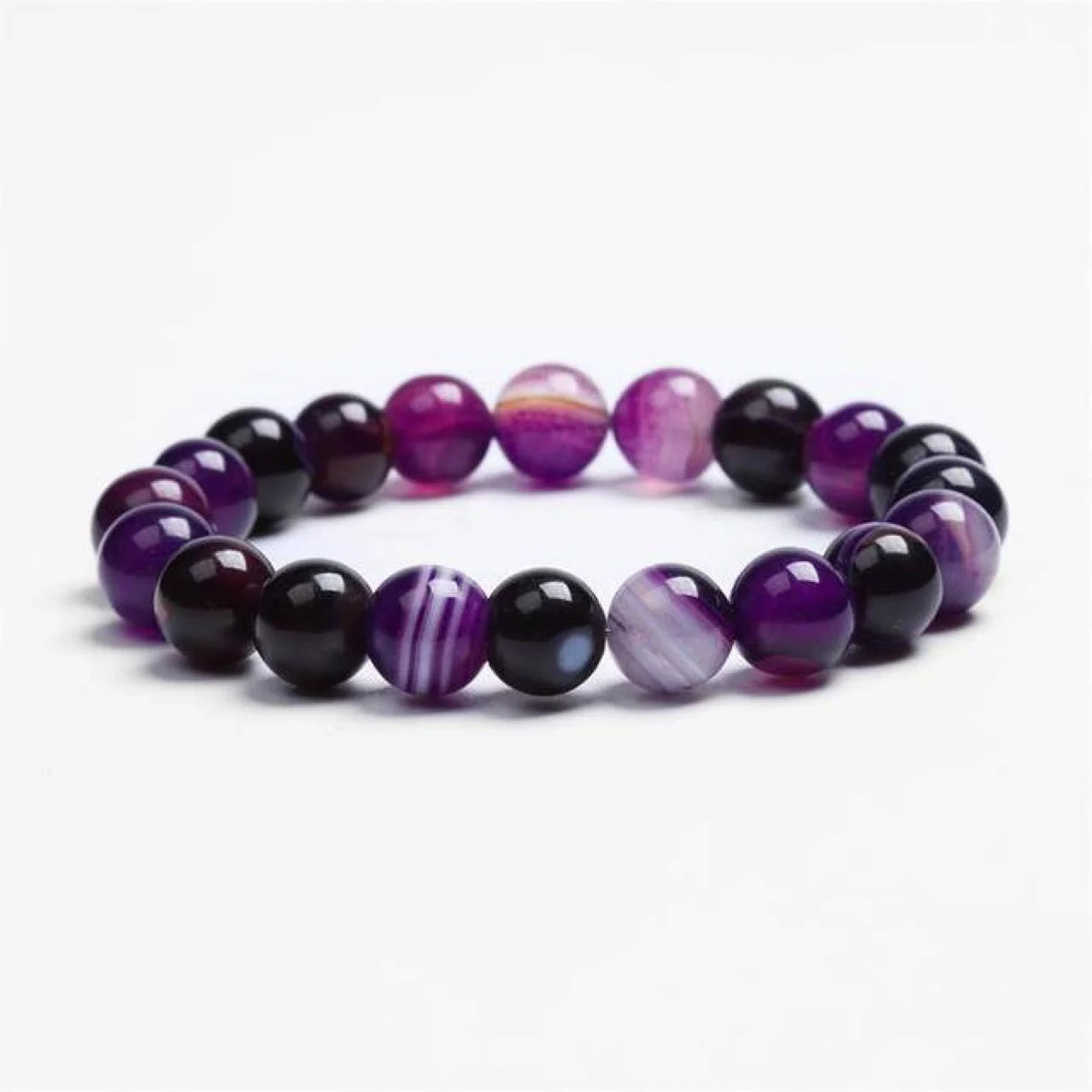 Violet agate ethnic style bracelet with round beads