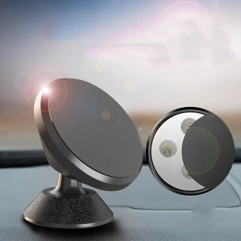 Universal magnetic car phone holder with lychee pattern design in black