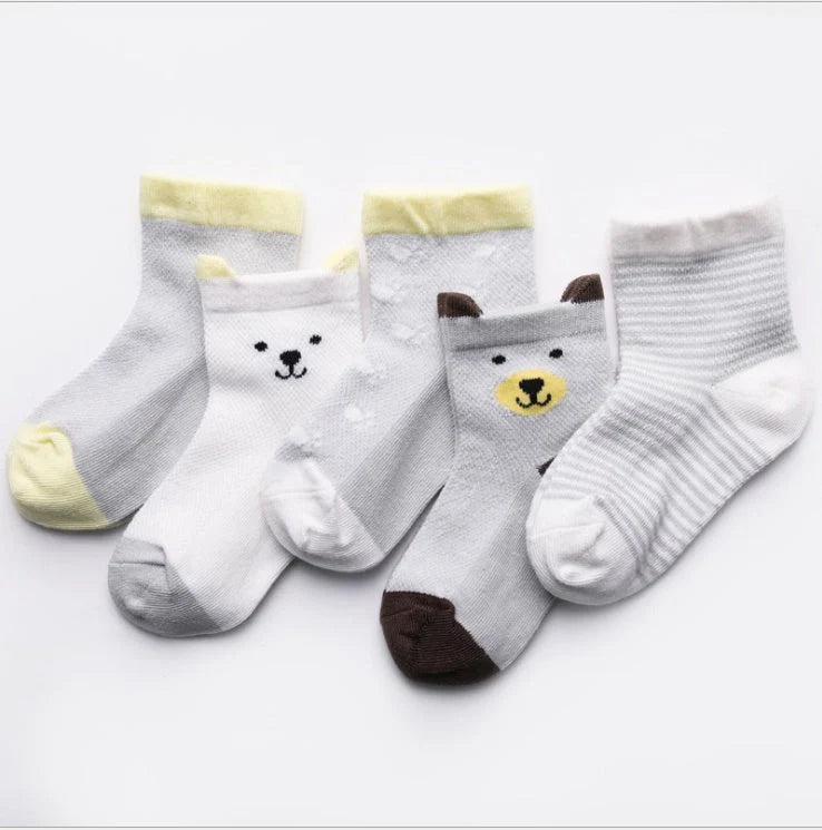 Pack of 5 children's cotton socks in assorted colours for summer wear
