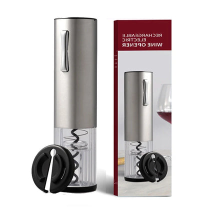 Rechargeable electric wine opener with LED light and tin foil cutter