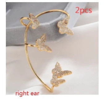 Sparkling butterfly-shaped ear cuffs with zircon stones, designed for fashionable jewelry without piercing