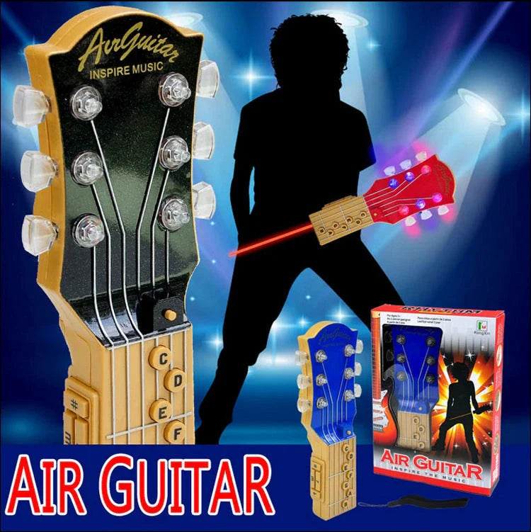 Compact infrared electronic guitar with chord buttons and tilt sensor in red, blue, or black