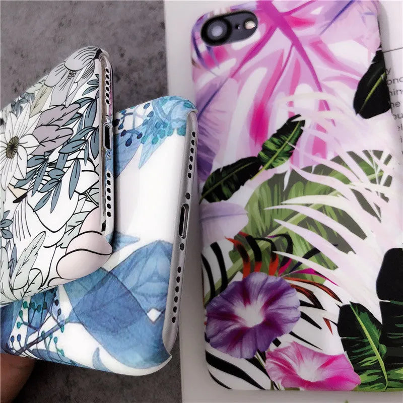 White leaf oil painting morning glory flower phone case on an iPhone