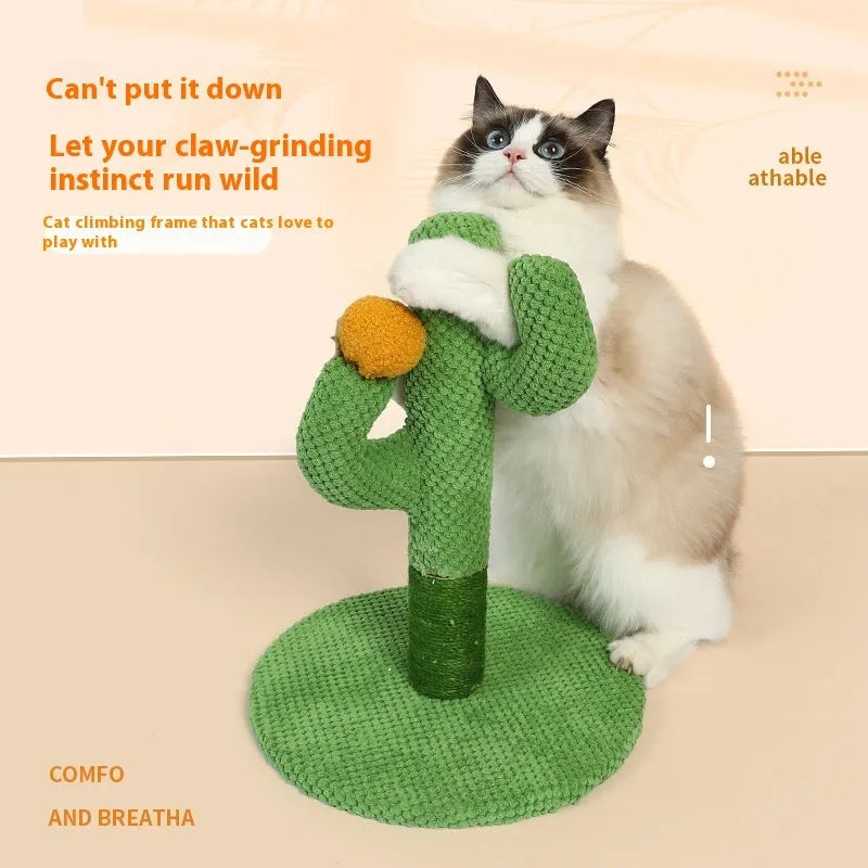 Cactus cat scratch board climbing toy with coconut tree and sisal scratching surfaces