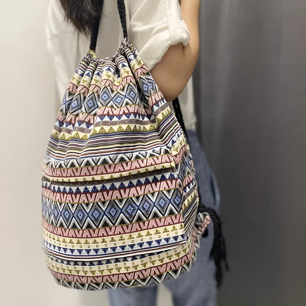 Original Simplicity lightweight literary style backpack with geometric pattern in jacquard fabric
