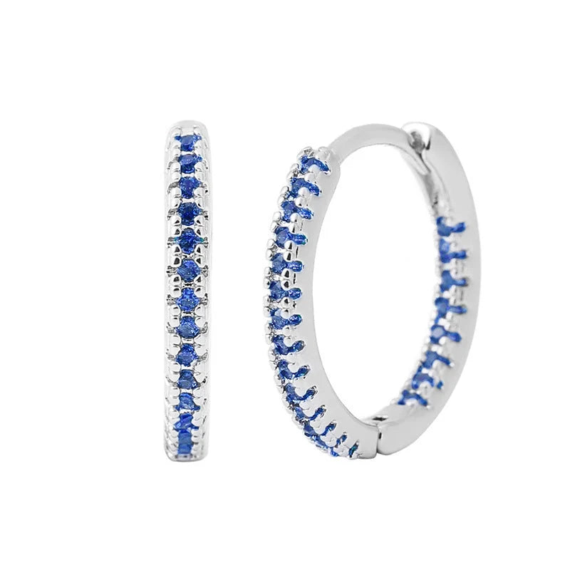 Circle female earrings with multicolor zircon stones in gold and silver plating