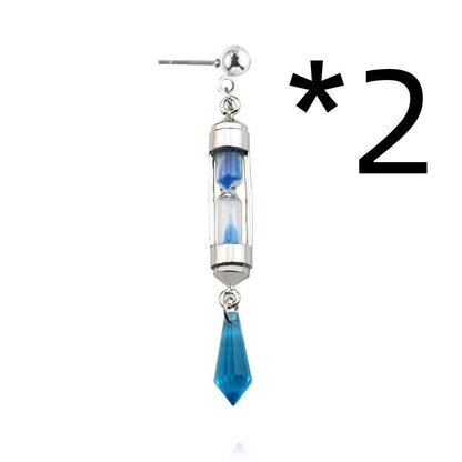 Hourglass-shaped alloy ear clip earring and necklace set in silver and gold finishes