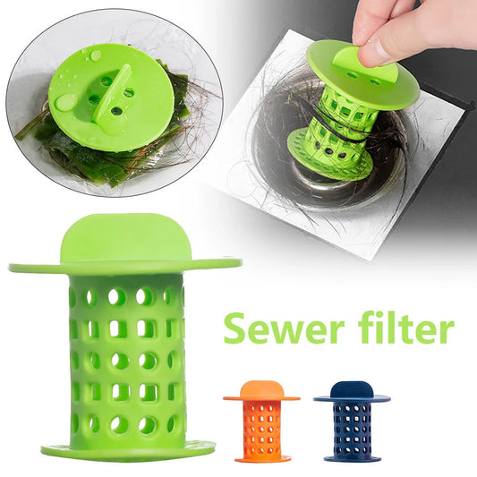 Anti-clogging drain hair catcher in blue, green, orange, and white colors