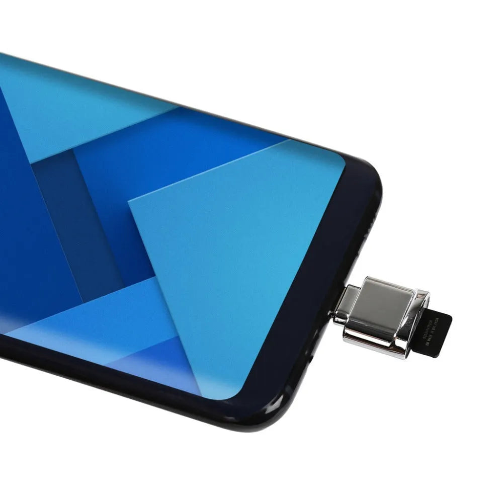 Compact metal Android card reader adapter with TF memory card slot and micro USB connector