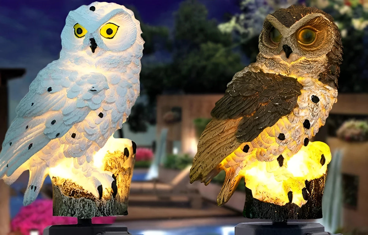 Solar owl garden light outdoor LED lawn lamp waterproof 45cm brown white