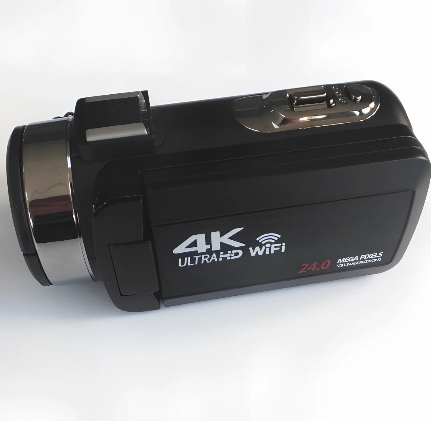 Black 3.0 inch touch screen 4K digital video camera with WiFi, remote, and 18x zoom lens