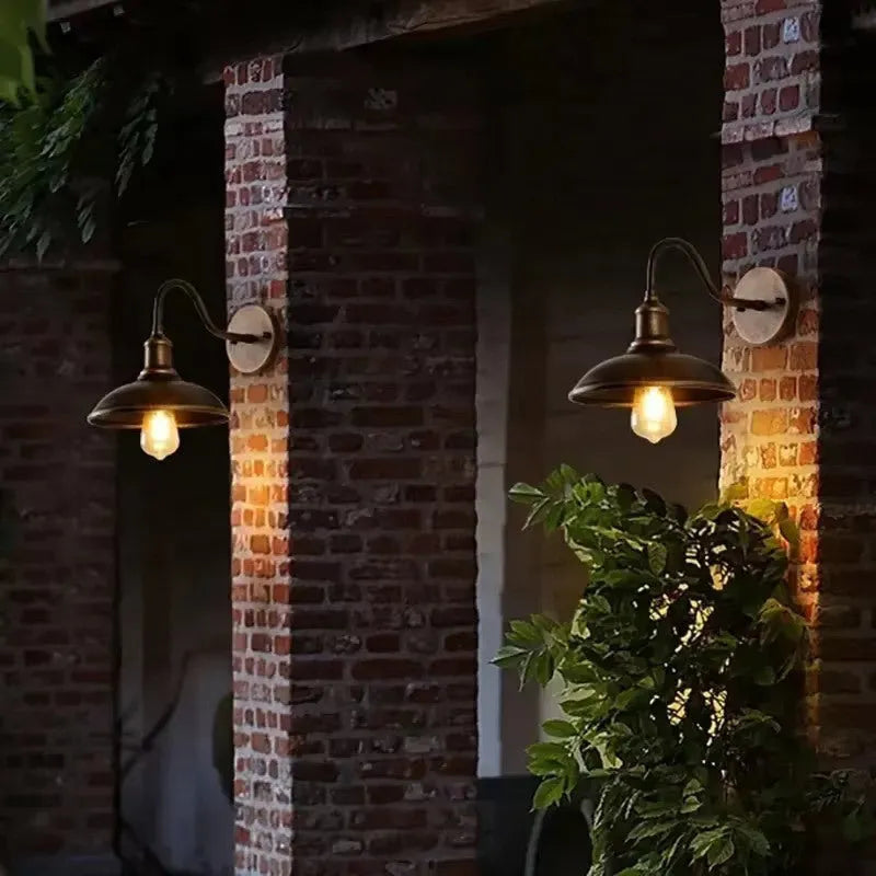Retro style villa courtyard wall lamp in copper or silver finish with right angle or oblique bevel design