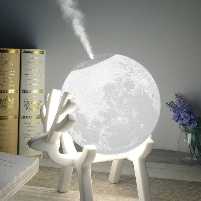 White USB night light humidifier with 880ml tank showing adjustable LED lighting and mist function