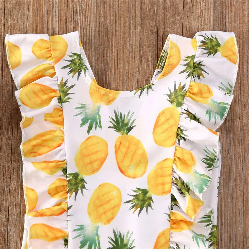 Printed sleeve one-piece polyester swimsuit for baby girls, red or yellow, sizes 80-120cm
