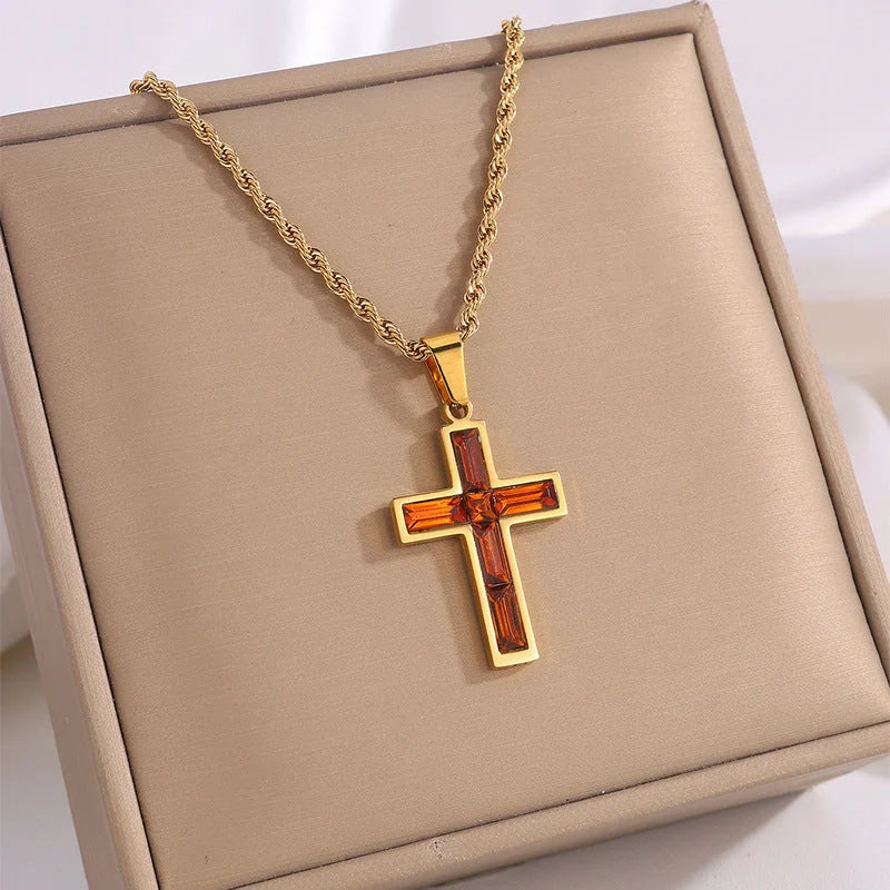 European and American style diamond cross necklace with no colour fading