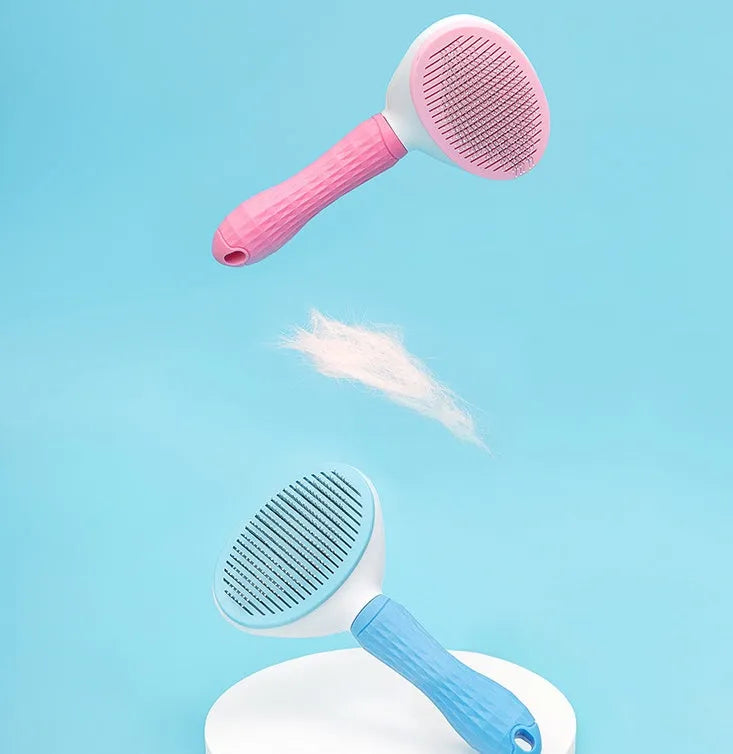 Pet self-cleaning comb with fine needle teeth, one-click button, stainless steel and rubber, 19 cm