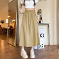 Women's camel-coloured wide-leg skirt with elastic waist in Japanese Korean casual style