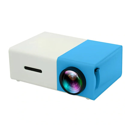 Yellow 1080P LED mini projector with HDMI ports, projecting 80-inch image from 1.2m distance