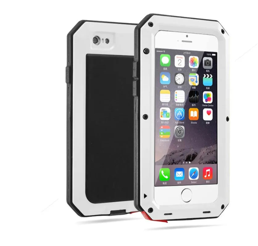 Aluminium alloy anti-drop phone case in black, compatible with iPhone and Samsung Galaxy models
