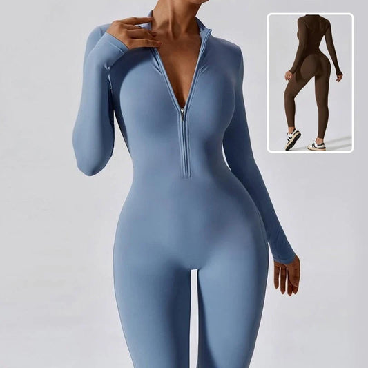 Women's long sleeve seamless jumpsuit for yoga and fitness in various colours