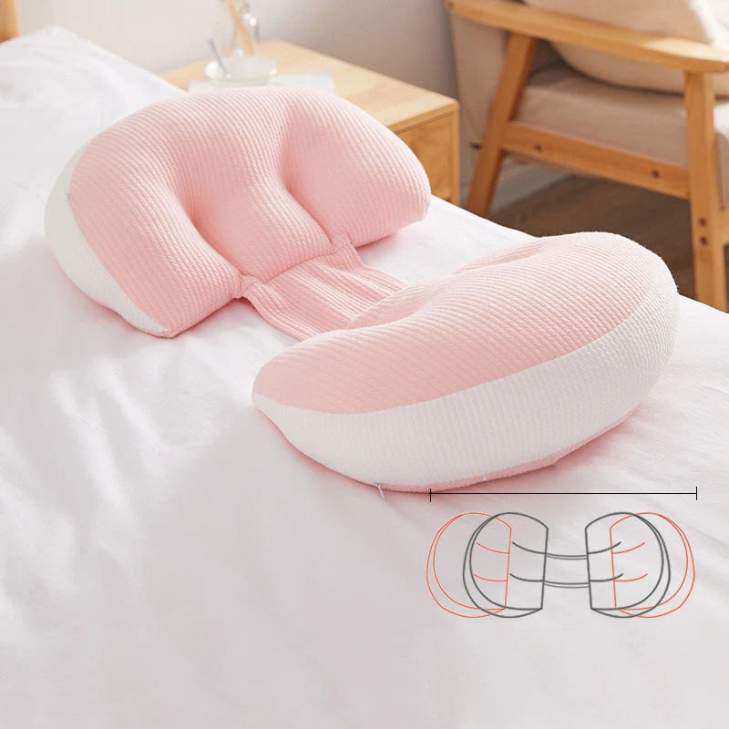 U-shape pregnancy waist pillow in pink grey, pink white, and blue white options