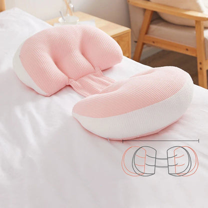 U-shape pregnancy waist pillow in pink grey, pink white, and blue white options