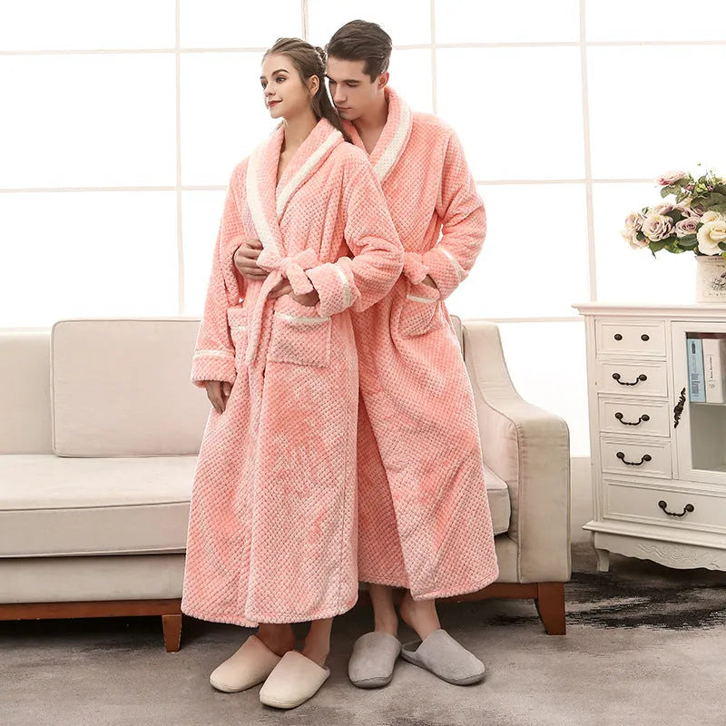 Thick winter couple bathrobe in solid colour, black option, for women and men home wear
