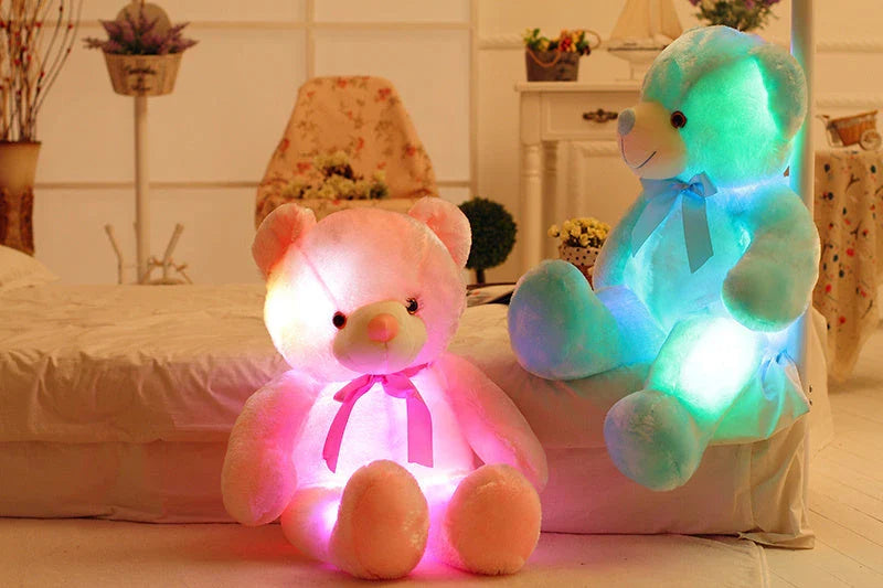 Colorful light-up plush teddy bear with over 7 changing LED colors, a cozy and unique Christmas gift for kids