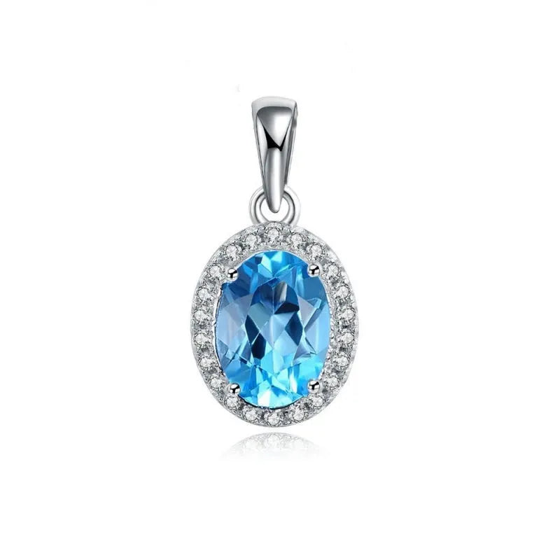 925 sterling silver geometric blue topaz jewellery set including earrings, ring, pendant and necklace